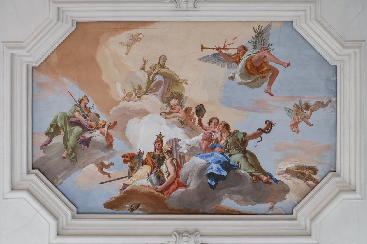 Triumph of Glory annonceret af Fame, der står blandt kardinaldyderne af Giovanni Battista Tiepolo