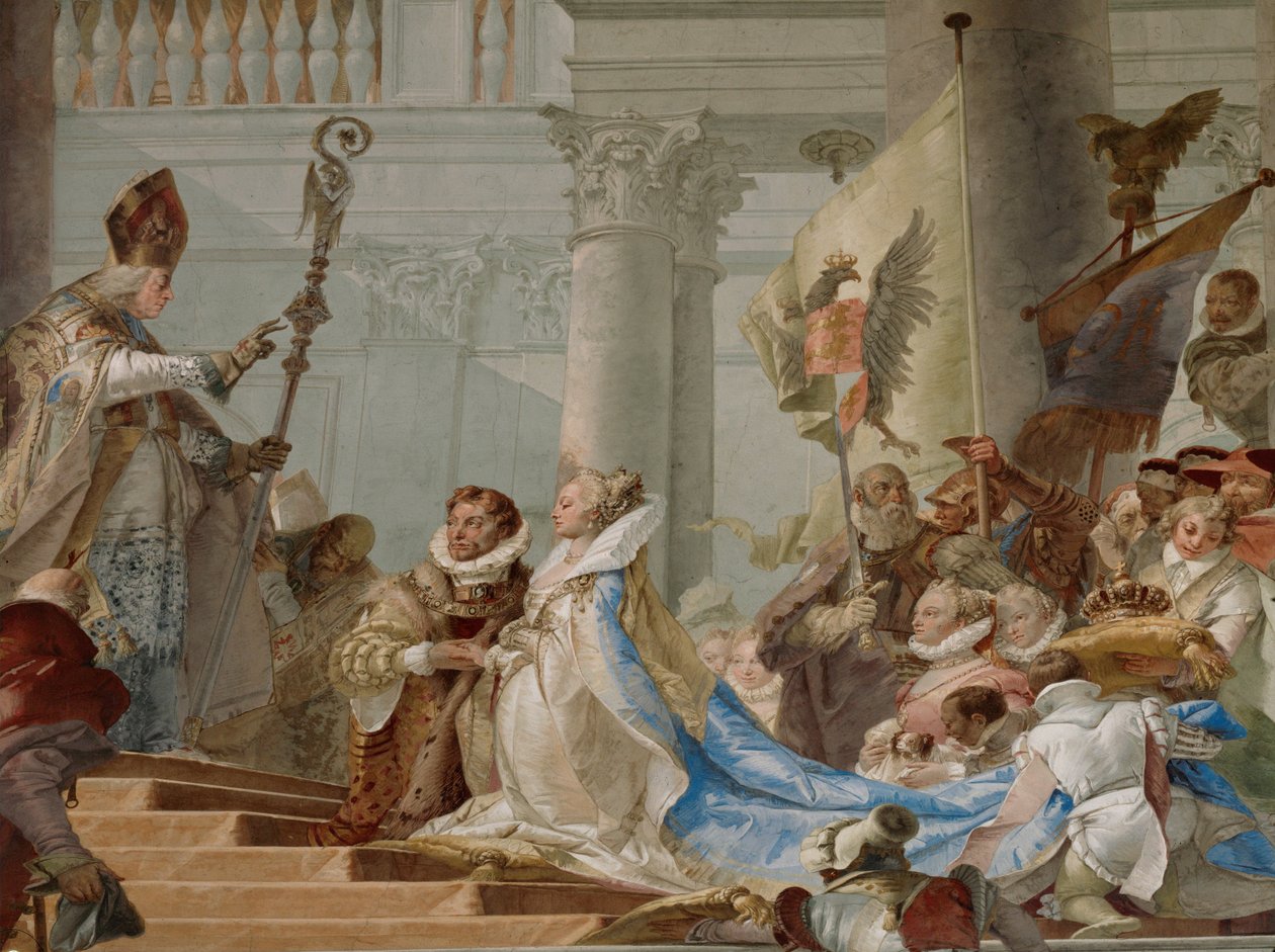 Bryllup mellem kejser Friedrich Barbarossa og Beatrix af Burgund i 1156 ... (fresko) af Giovanni Battista (1696 1770) Tiepolo