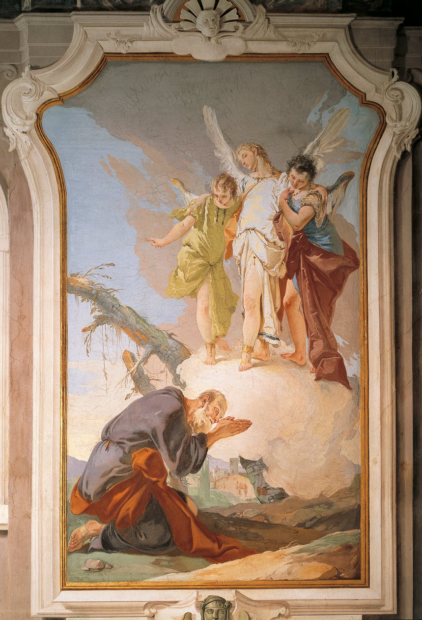 Abraham og engle, af Giovanni Battista Tiepolo (1696-1770), freskomaleri, Patriarkalske Palads, Guest Hall, Udine af Giovanni Battista Tiepolo