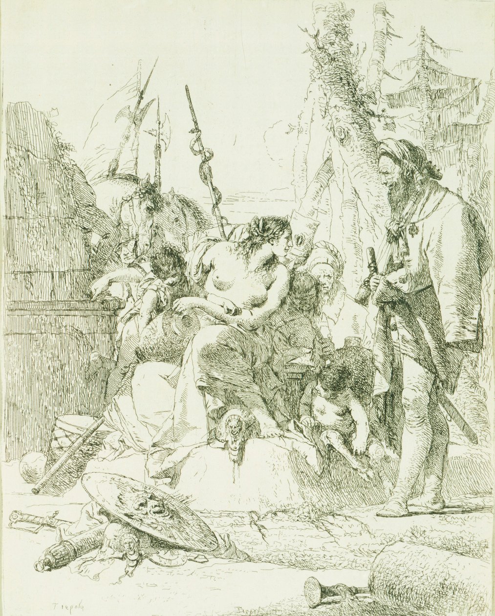 Capriccio af Giambattista Tiepolo (1696-1770), kobberstik af Giovanni Battista Tiepolo