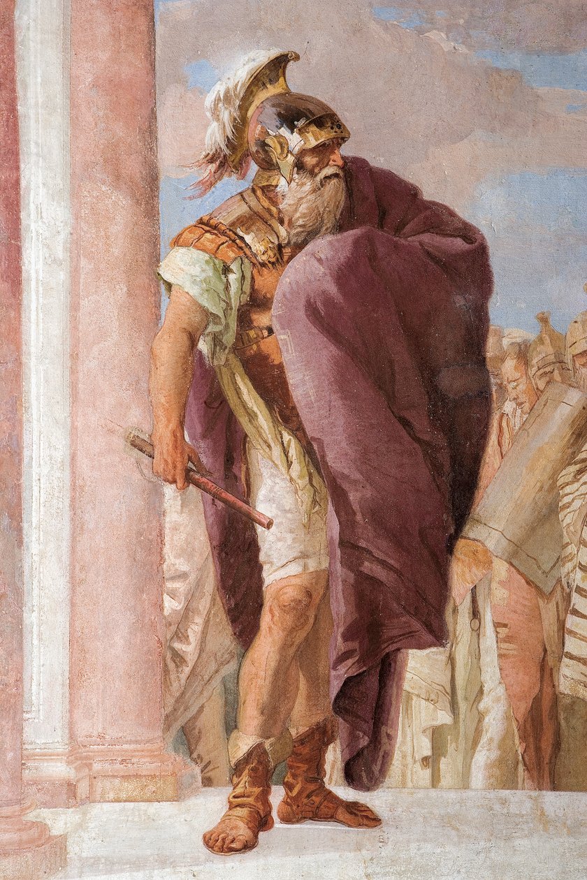 Detalje af Agamemnon, fra Minerva, der forhindrer Achilles i at dræbe Agamemnon, fra Iliadens værelse i Palazzina af Giovanni Battista Tiepolo