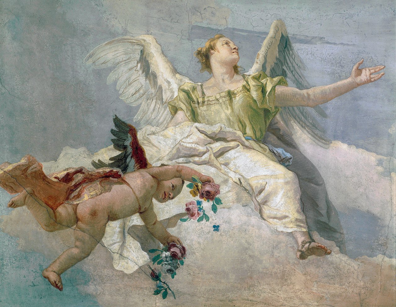 Glory of Angels, af Giovanni Battista Tiepolo (1696-1770), fresco, Detail, Oratory of Purity, Udine af Giovanni Battista Tiepolo