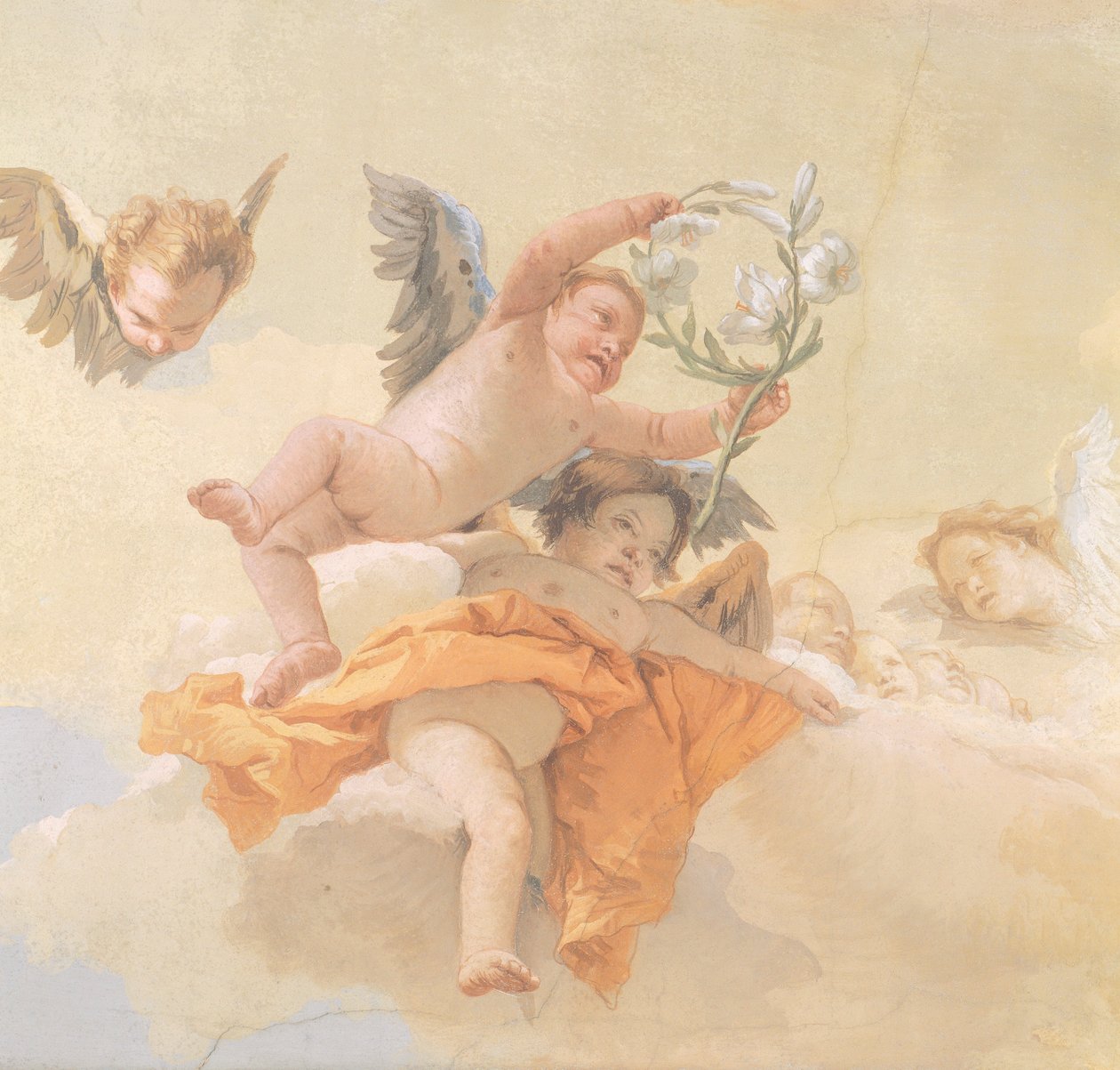 Glory of Angels, af Giovanni Battista Tiepolo (1696-1770), fresco, Detail, Oratory of Purity, Udine af Giovanni Battista Tiepolo