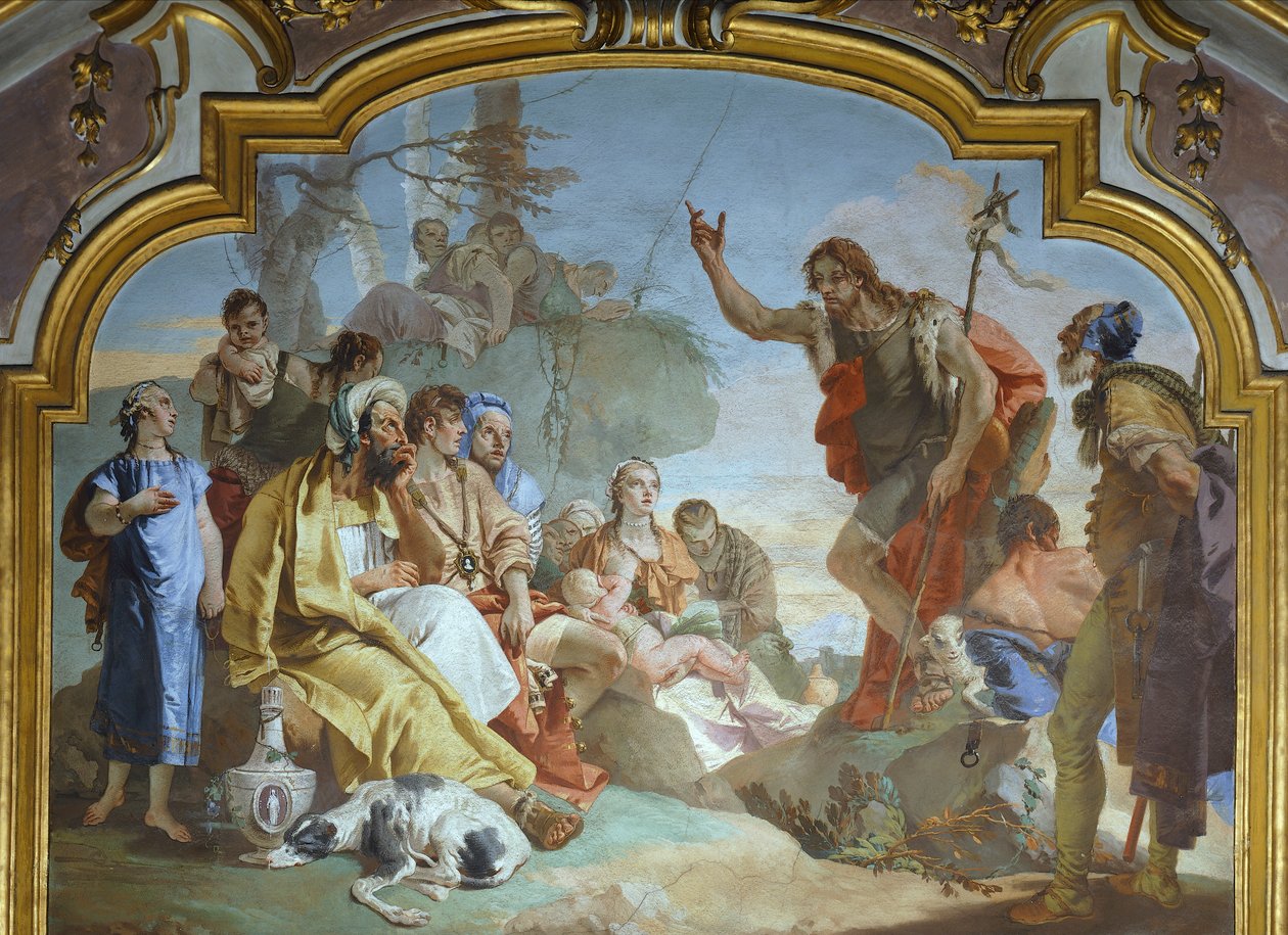 Italien, Bergamo, Colleoni Chapel, Johannes Døberen prædiker for publikum af Giovanni Battista Tiepolo