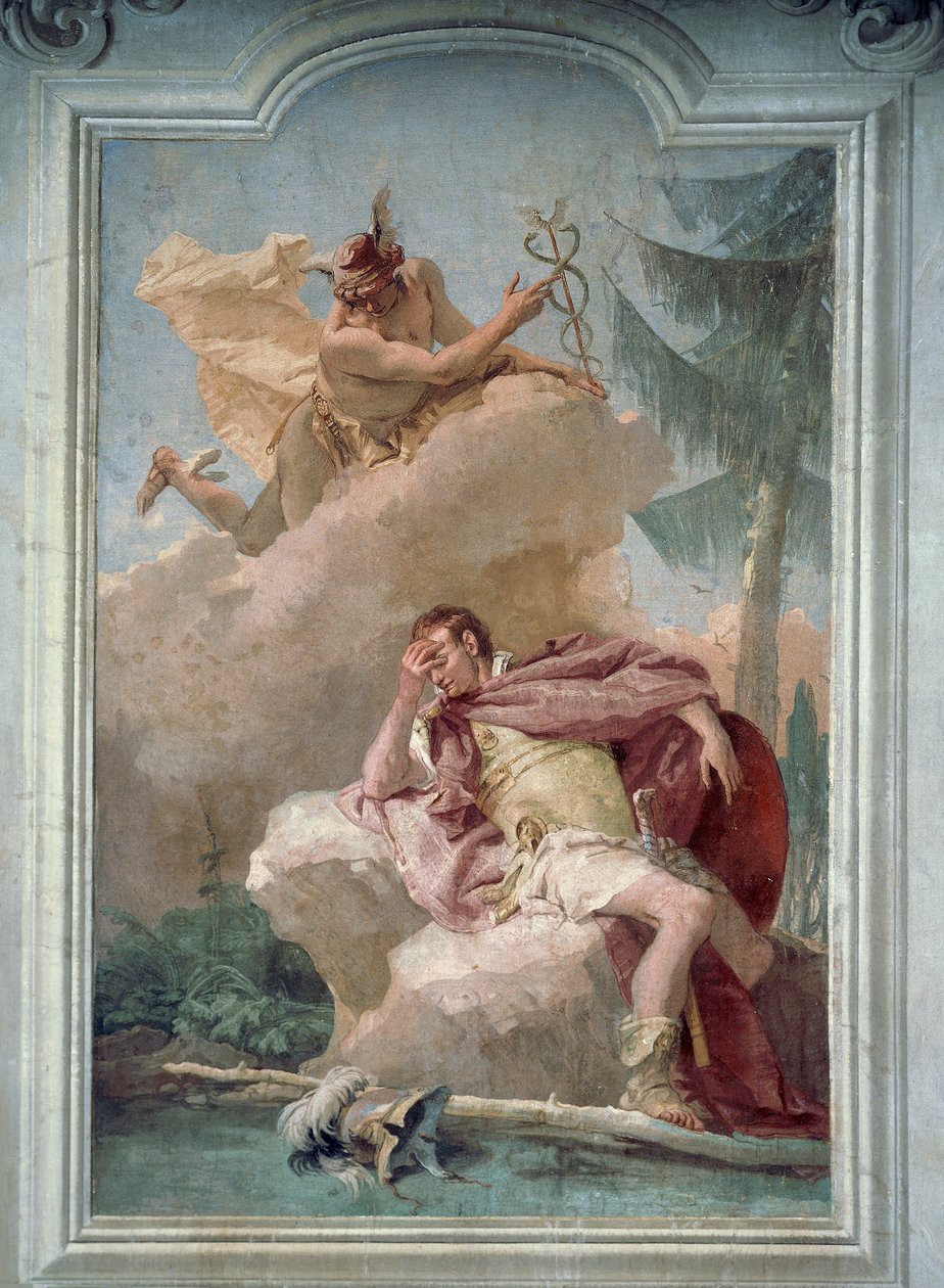 Merkur viser sig for Æneas i en drøm for at beordre ham til at tage til Kartago, af Giambattista Tiepolo (1696-1770), Æneidens værelse, Villa Valmarana 