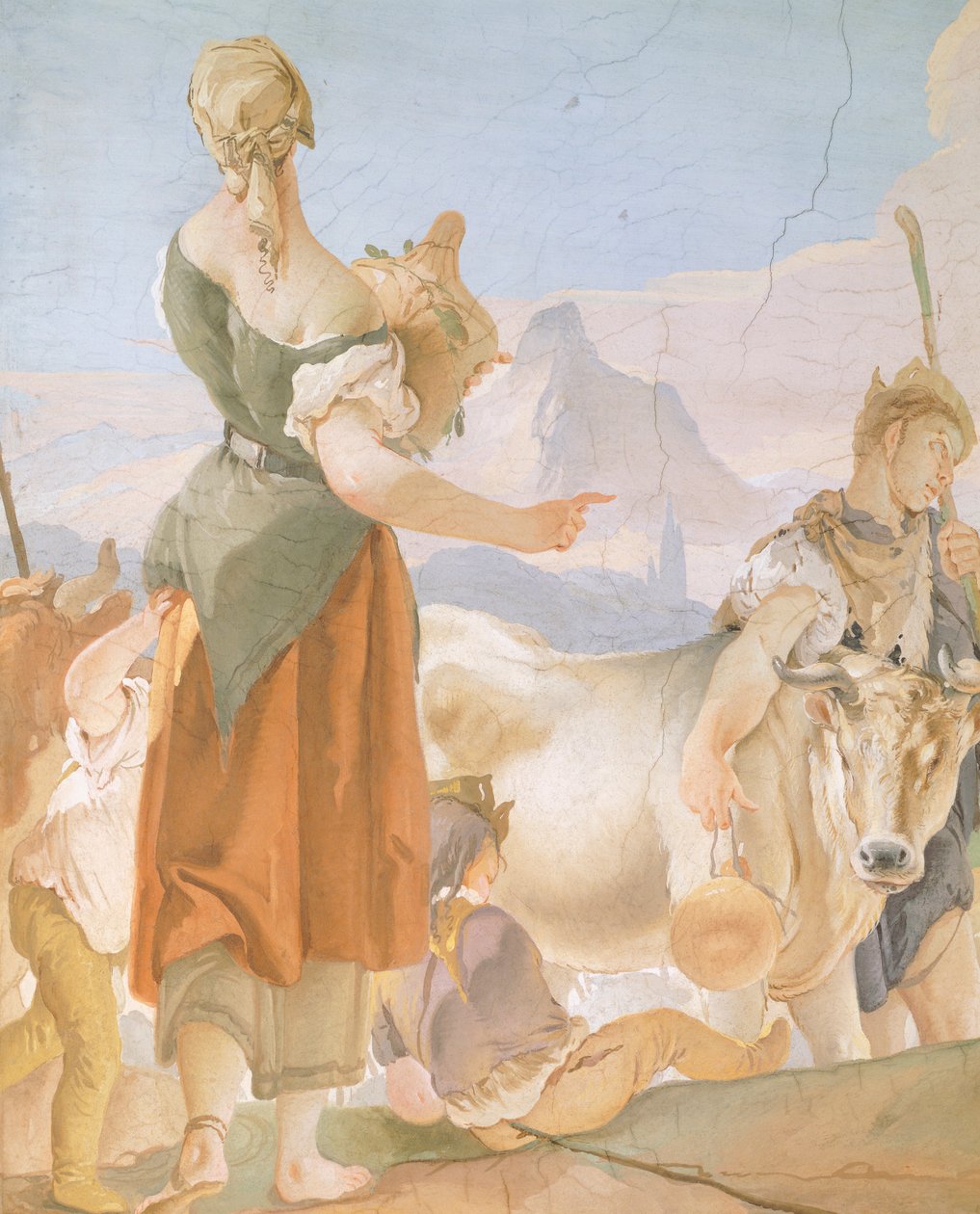 Rachel skjuler idoler, af Giambattista Tiepolo (1696-1770), fresco, Detalje, Ærkebispepaladset i Udine af Giovanni Battista Tiepolo