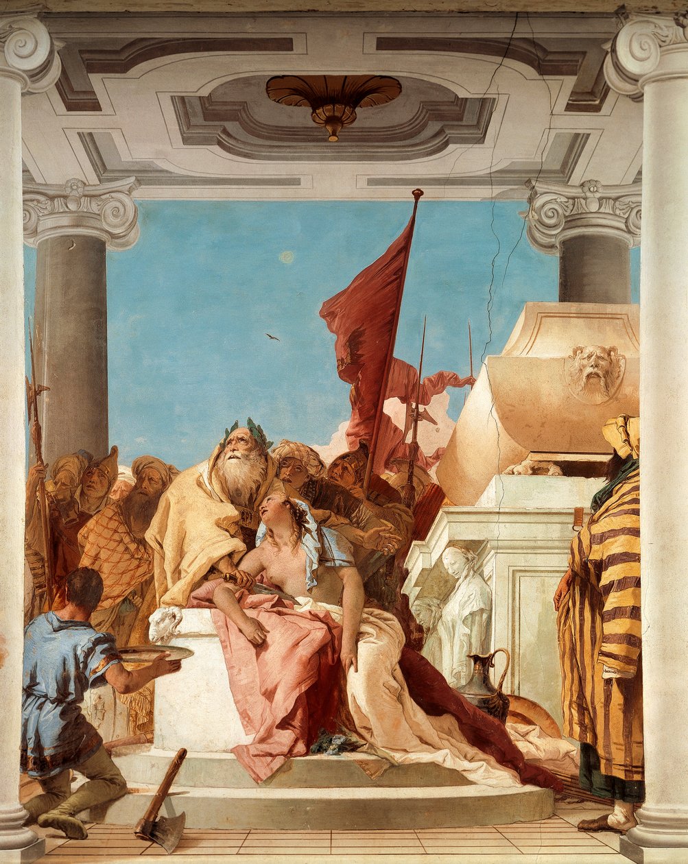 The offer of Iphigenia, af Giambattista Tiepolo (1696-1770), fresco, detalje, Hall of Iphigenia, Villa Valmarana 