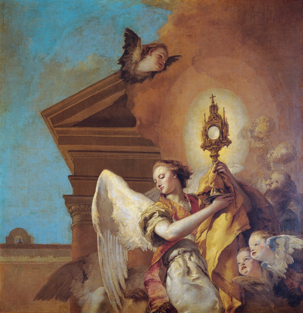 Vision af Saint Pascual Bailón, detalje af eukaristiens englebærer af Giovanni Battista Tiepolo