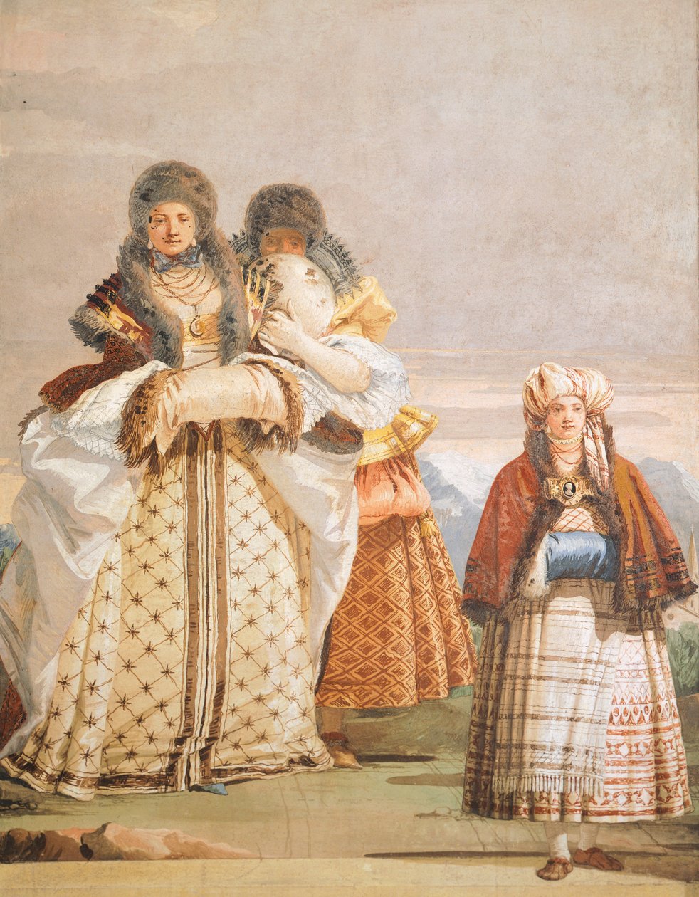 Vintervandring, af Giambattista Tiepolo (1696-1770), fresco, detaljer, Det gotiske værelse, gæstekvarterer i Villa Valmarana ai Nani, Vicenza, Italien af Giovanni Battista Tiepolo