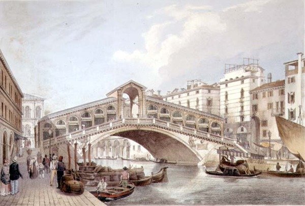 Ponte di Rialto, Venedig, graveret af Lefevre (litho) af Giovanni Battista (after) Cecchini