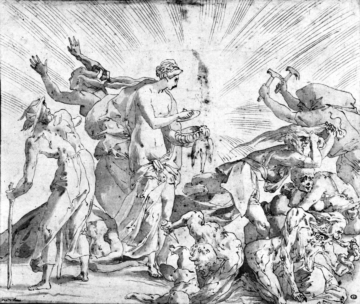 Myten om Pandoras æske, tegning af Rosso af Giovanni Battista (after) Rosso