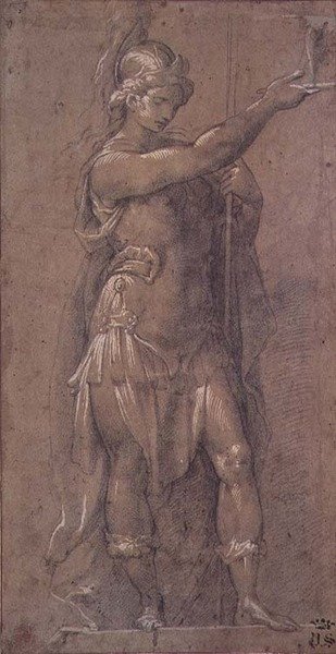 Minerva, ca. 1605-09 (sort kridt forhøjet med hvidt på papir) af Giovanni Battista 1567 1633 Crespi