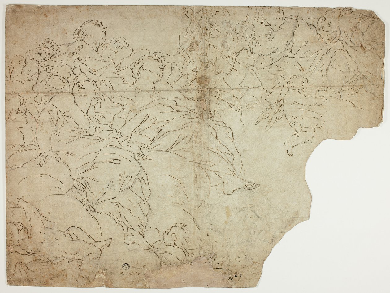 Helgener eller allegoriske figurer og putti på skyer af Giovanni Battista Beinaschi
