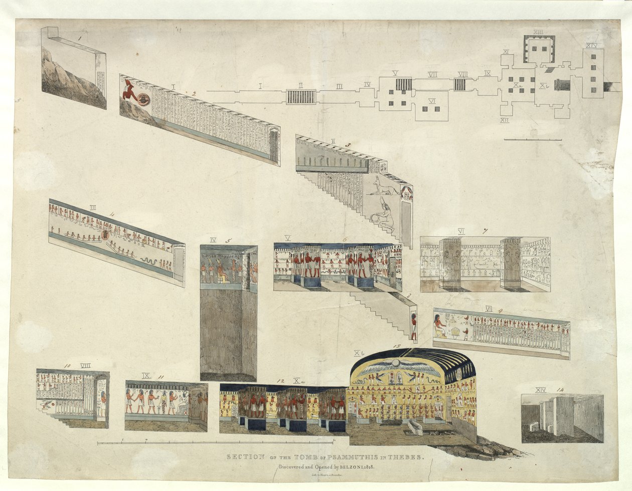 Sektion af Psammuthis grav i Theben, opdaget og åbnet af Belzoni i 1818 af Giovanni Battista Belzoni