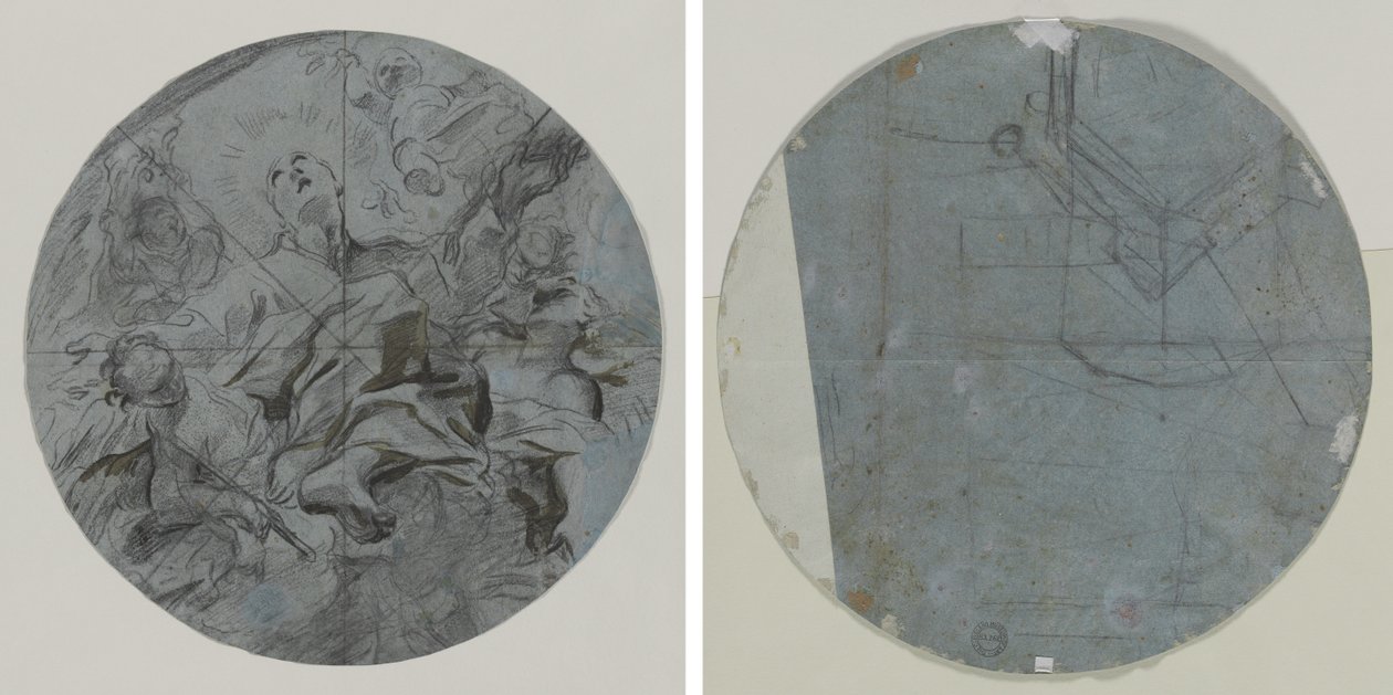 Apoteose af en helgen (recto); Arkitektonisk skitse(?) (verso) af Giovanni Battista Benaschi