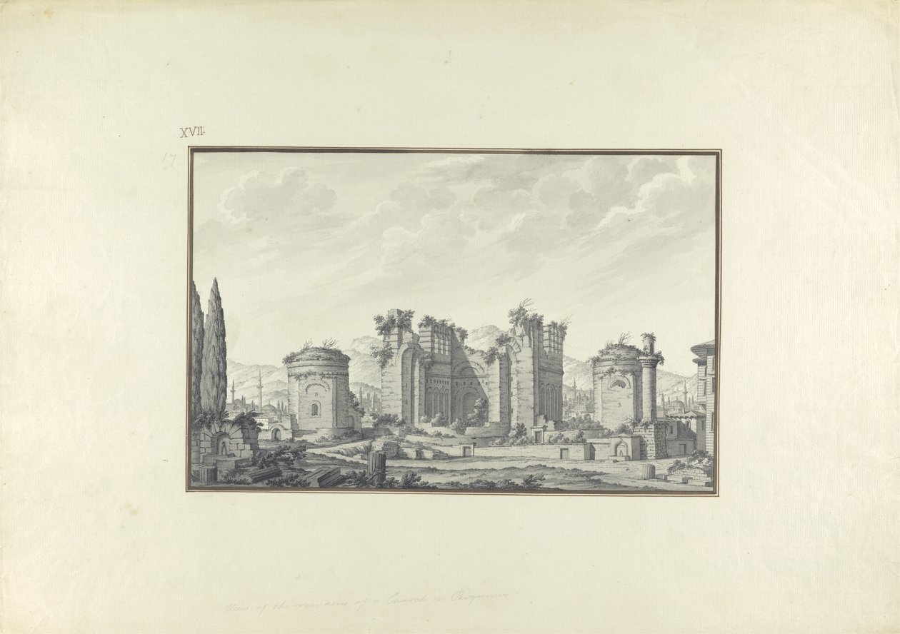 Kizil Avlu, Central Hall, i Pergamon (pen & blæk og vask på papir) af Giovanni Battista Borra