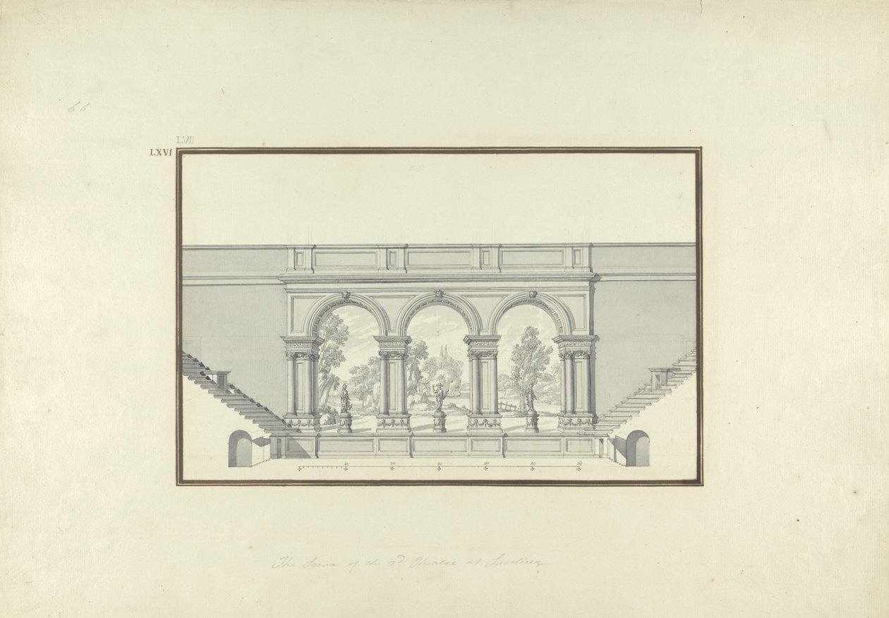 Rekonstruktion af det andet teater i Laodicea, ca. 1750 (pen og blæk og vask over grafit på lagt papir) af Giovanni Battista Borra