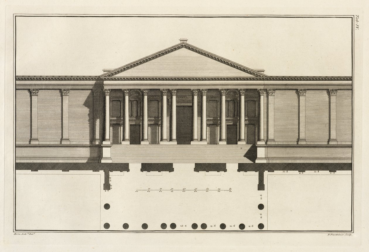 Opretstående af den store indgang til templets gård, 1753 af Giovanni Battista Borra