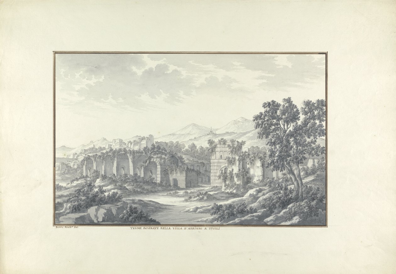 Udsigt over de ødelagte bade ved Hadrians Villa i Tivoli, ca. 1750 af Giovanni Battista Borra