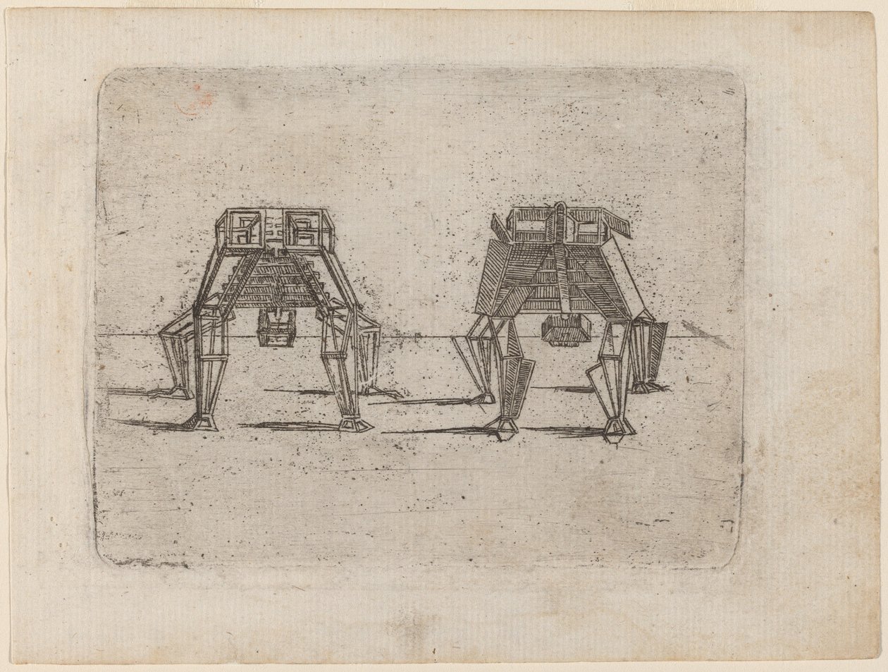 To kubiske figurer med hænderne på jorden af Giovanni Battista Bracelli