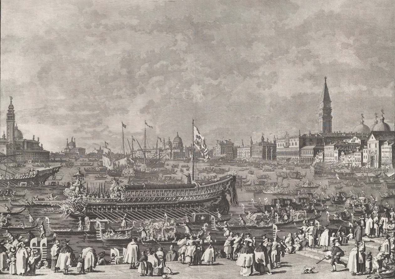 Plade 5: Dogen i Bucintoro Afgang til Porto di Lido Kristi Himmelfartsdag, f..., ca. 1766. af Giovanni Battista Brostoloni