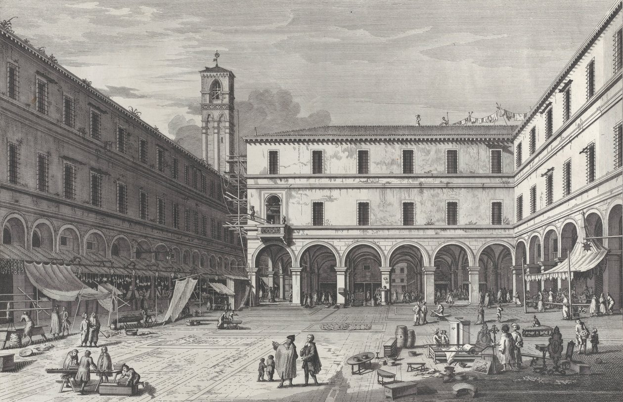 Udsigt over markedspladsen nær kirken San Giacomo, 1763., 1763. af Giovanni Battista Brostoloni