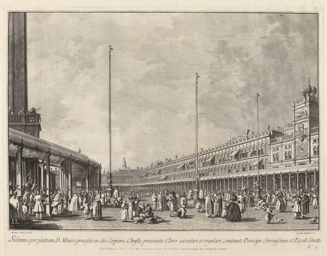 Procession på Corpus Christi-dagen på Piazza San Marco af Giovanni Battista Brustolon after Canaletto