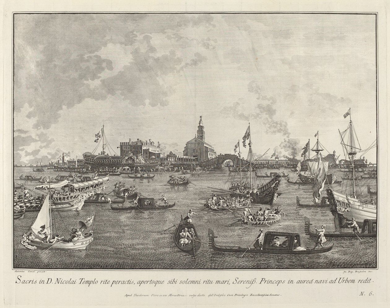 Dogen i Bucintoro forlader San Nicolò di Lido af Giovanni Battista Brustolon after Canaletto