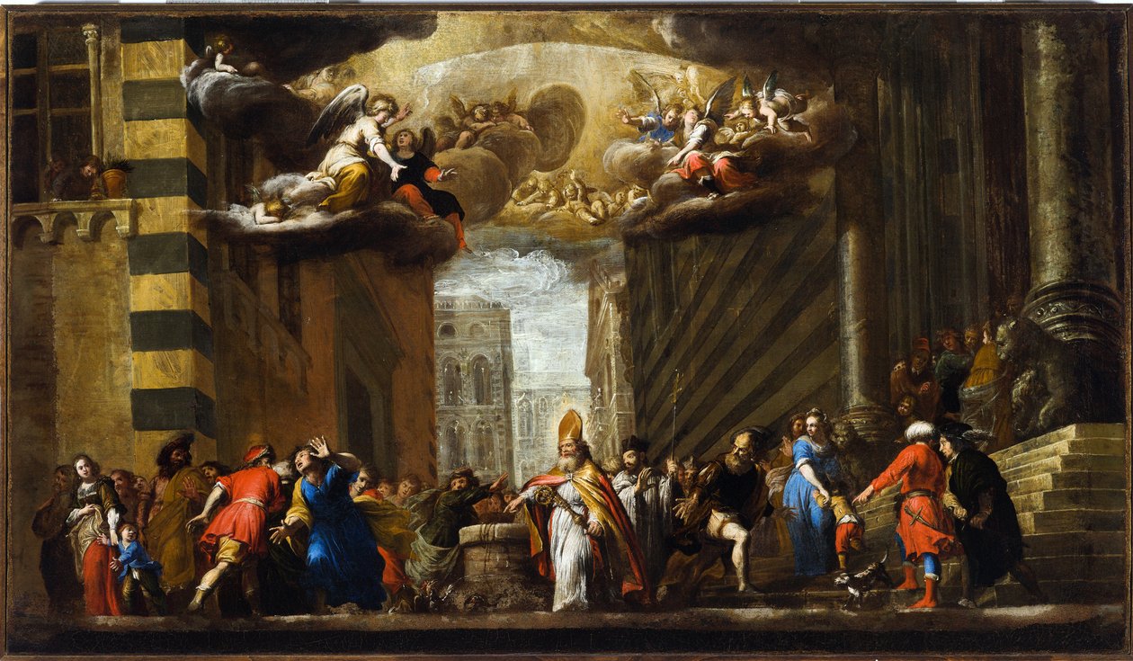 San Siro vinder basilisken, skitse til kirken San Siro i Genova, ca. 1683 (olie på lærred) af Giovanni Battista Carlone