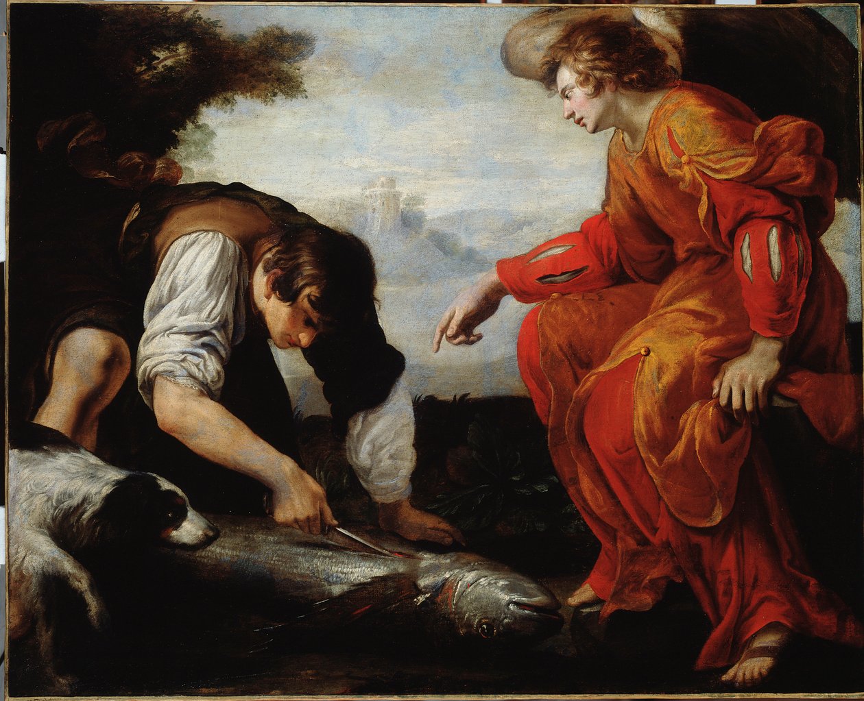 Tobie Meets the Archangel Raphael (Tobias Meets the Archangel Raphael) Maleri af Giovanni Battista Carlone (1592-1677) Genes fra det 17. århundrede, Musei di Strada Nuova (ex Palazzo Bianco) af Giovanni Battista Carlone