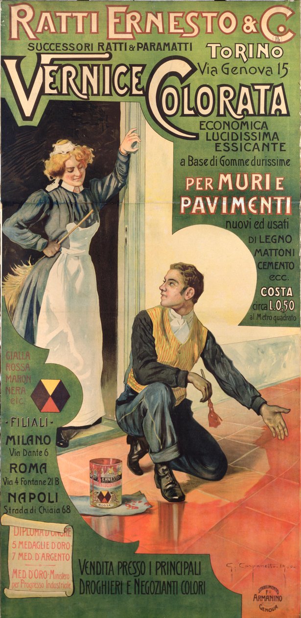 Reklameplakat for Ratti Ernesto og Co. Paint-butikkerne, Italien af Giovanni Battista Carpanetto