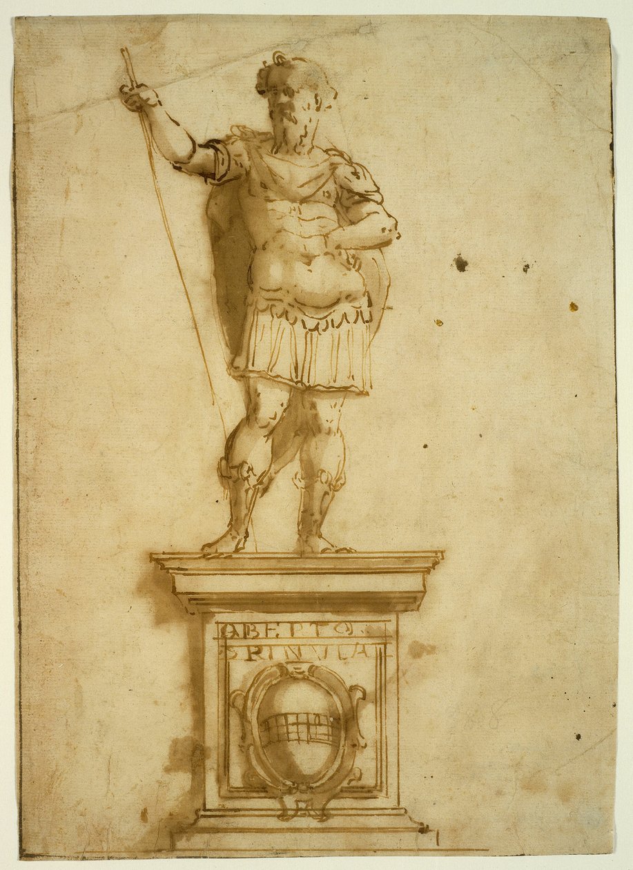 Statue af stående kriger på en piedestal af Giovanni Battista Castello