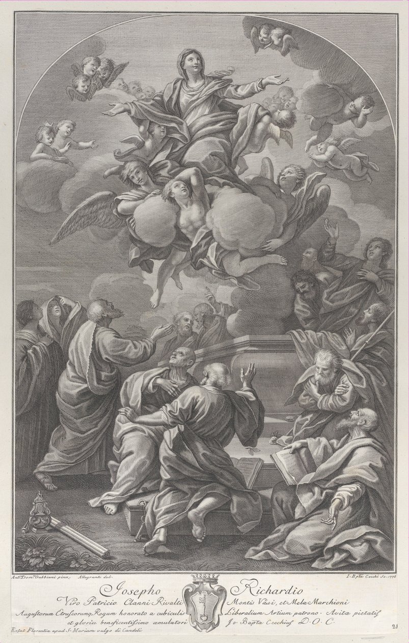 Jomfruens himmelfart, der rejser sig fra graven omgivet af apostle, 1778. af Giovanni Battista Cecchi