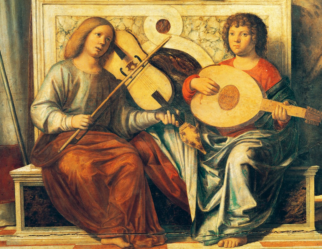Keruber, der spiller på musikinstrumenter af Giovanni Battista Cima da Conegliano