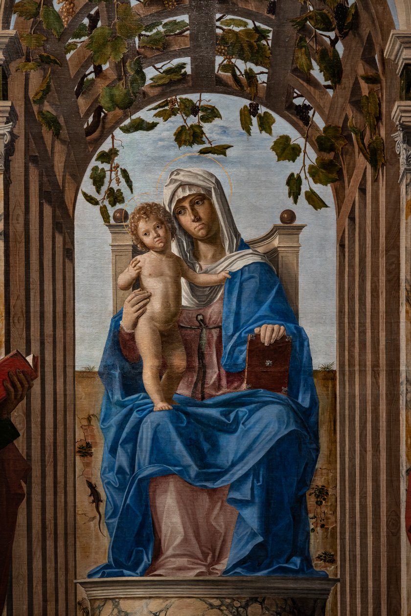 Tronet Madonna med Jesusbarnet mellem de hellige James og Hieronymus, detaljer af Giovanni Battista Cima da Conegliano