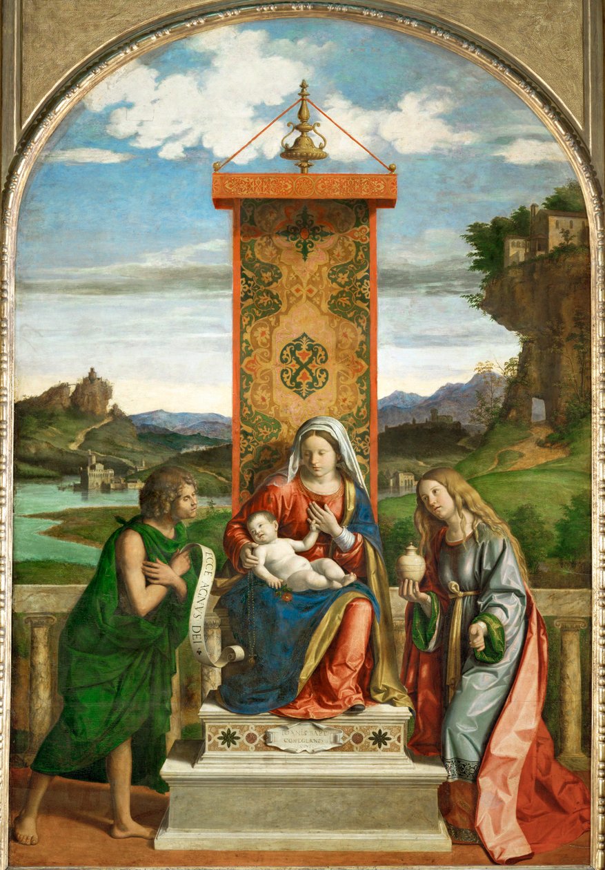 Jomfruen med barnet mellem Johannes Døberen og
Madeleine ... af Giovanni Battista Cima da Conegliano
