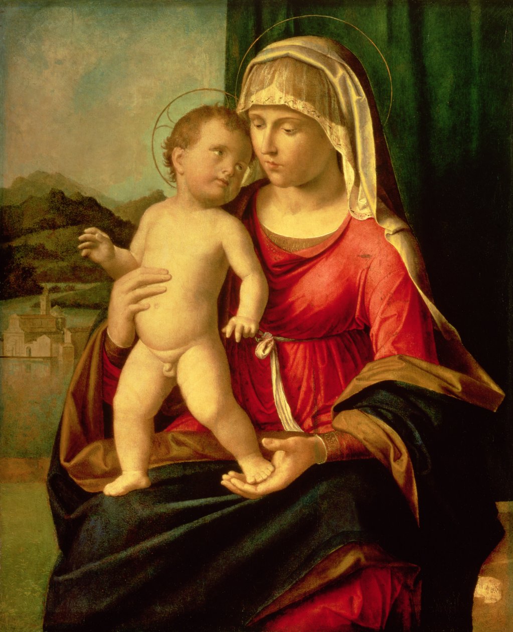 Madonna og barn (olie på lærred) af Giovanni Battista Cima da Conegliano