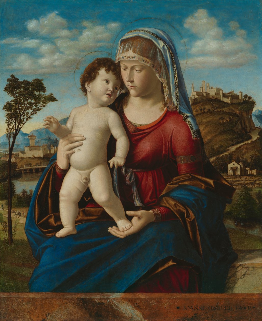 Madonna og barn i et landskab, ca. 1496-99 af Giovanni Battista Cima da Conegliano