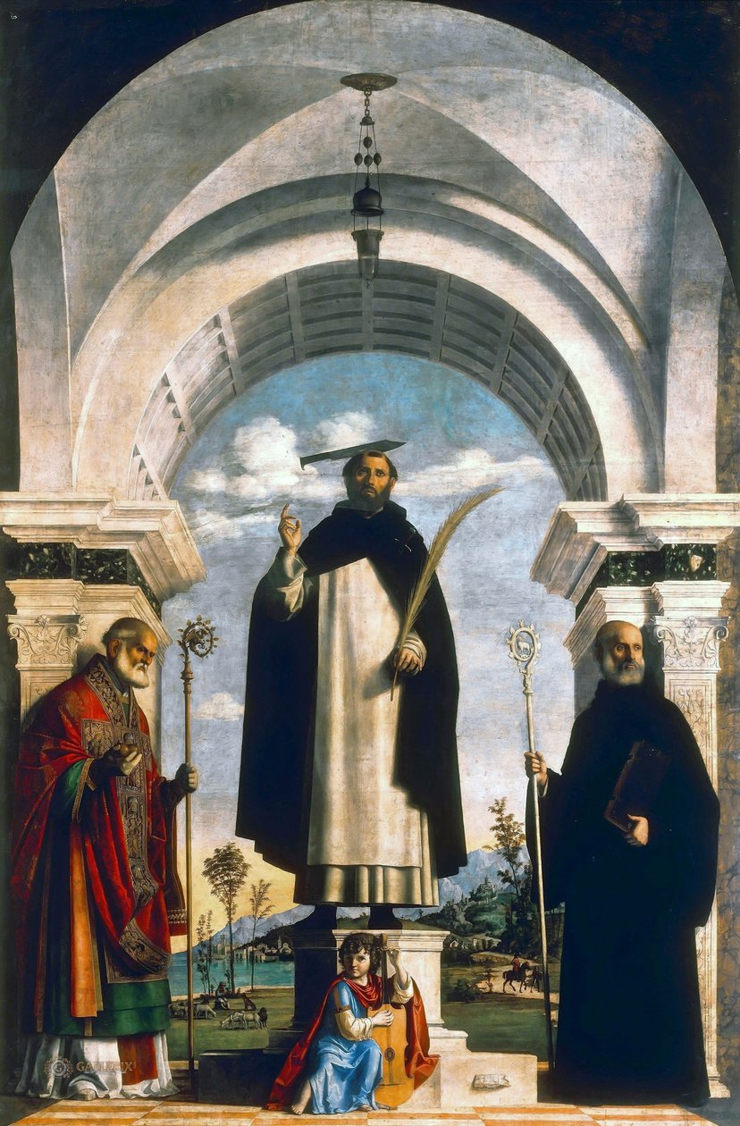 Sankt Peter Martyr med Sankt Nikolaus af Bari, Sankt Benedikt og en musiker-engel af Giovanni Battista Cima da Conegliano