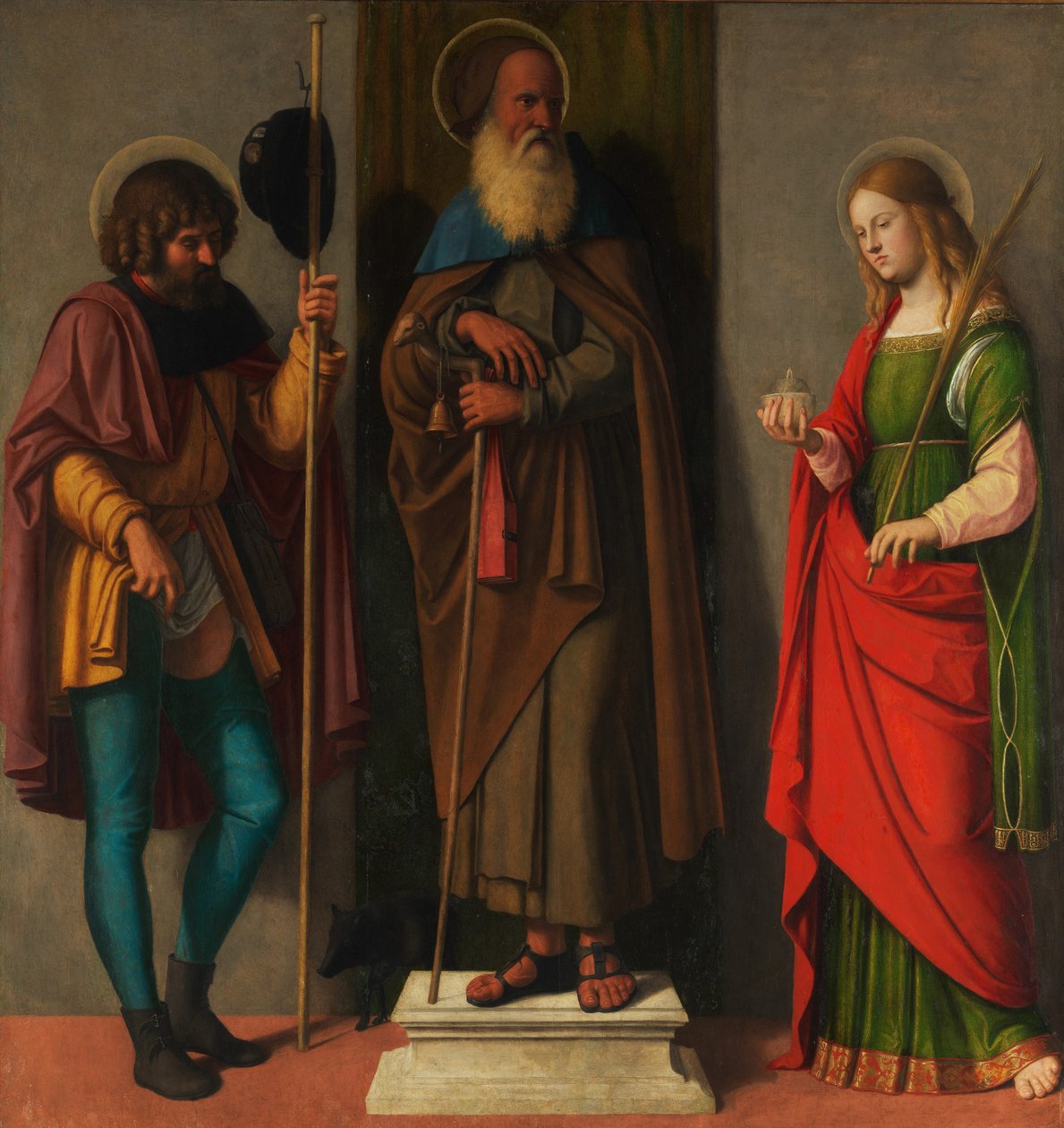 Three Saints: Roch, Anthony Abbot, and Lucy, ca. 1513 (olie på lærred, overført fra træ) af Giovanni Battista Cima da Conegliano