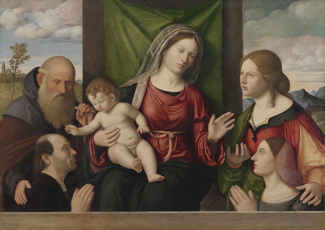 Jomfru og barn med hellige og donorer, ca. 1515 (olie på træ) af Giovanni Battista Cima da Conegliano
