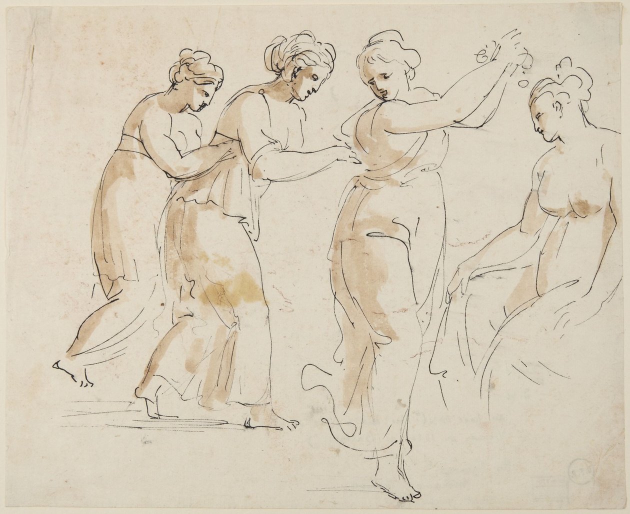 En siddende og tre dansende nymfer af Giovanni Battista Cipriani