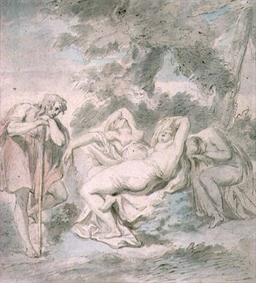 Cimon og Iphigenia: med to kvindelige ledsagere i et landskab af Giovanni Battista Cipriani