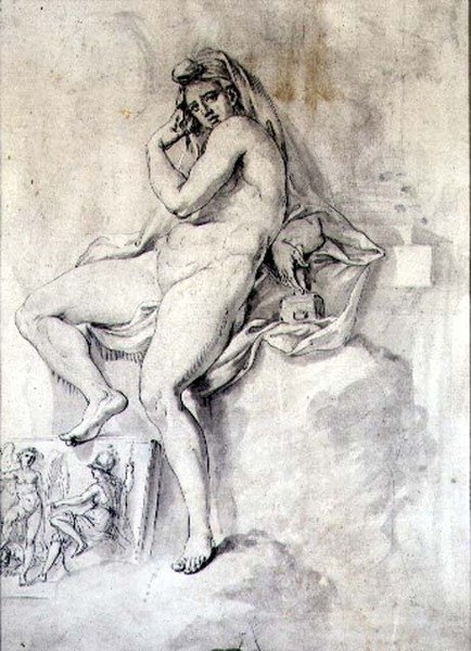Kvindelig personificering af skulptur, ca. 1770 (pen og blæk på papir) af Giovanni Battista Cipriani