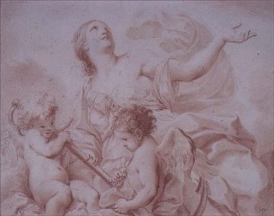 Figur af håb, med to bevingede amoriner, der holder et anker (tegning) af Giovanni Battista Cipriani