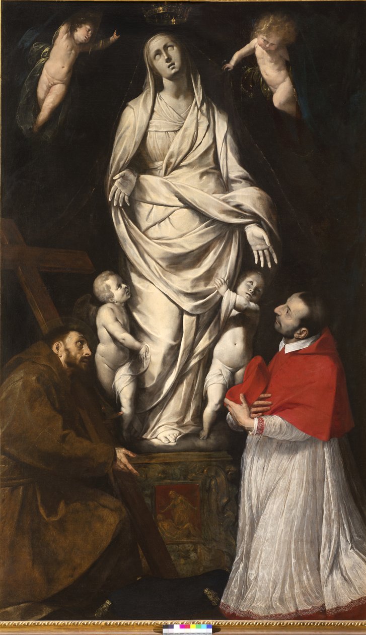 Sankt Frans og den salige Charles Borromeo i bøn foran statuen af Vor Frue i San Celso i Milano, ca. 1610 af Giovanni Battista Crespi