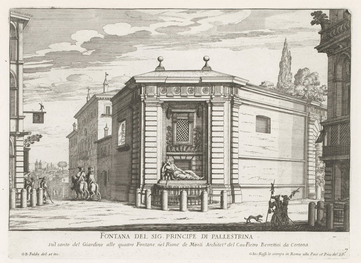 Dianafontein van de Quattro Fontane te Rom Springvand af Mr. Principe di Pallestrina (titel på objekt) Fontæner i Rom (serietitel) Fonteinen van Rome (serietitel) af Giovanni Battista Falda