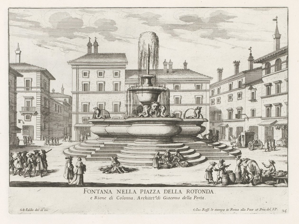 Fontæne af Pantheon på Piazza della Rotonda te Rom Springvand på Piazza della Rotonda (titel på objekt) Fontæner i Rom (serietitel) Fonteinen van Rome (serietitel) af Giovanni Battista Falda