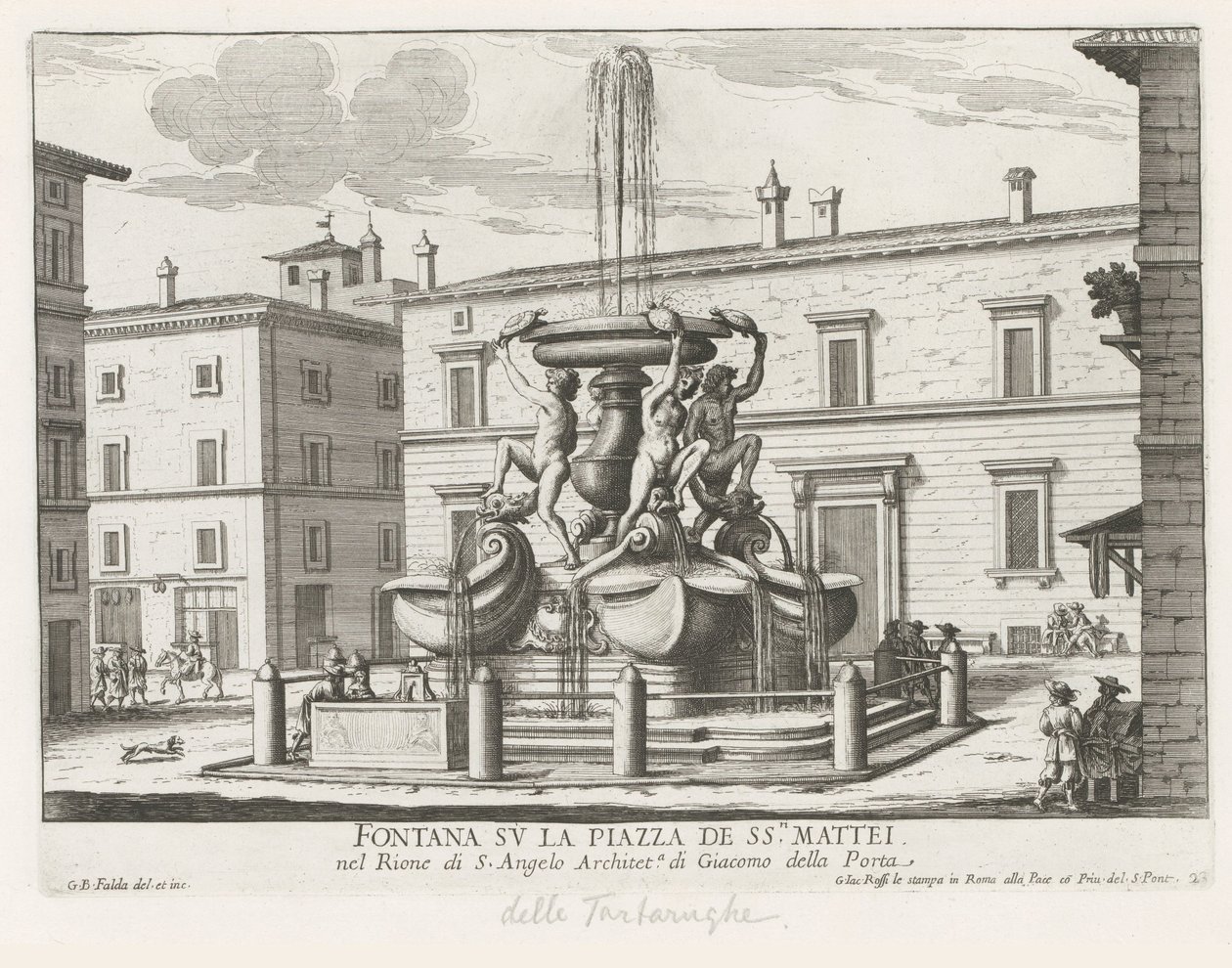 Skildpaddernes springvand på Piazza Mattei te Rom Springvand på Piazza de ss.ri Mattei (titel på objekt) Fontæner i Rom (serietitel) Fonteinen van Rome (serietitel) af Giovanni Battista Falda
