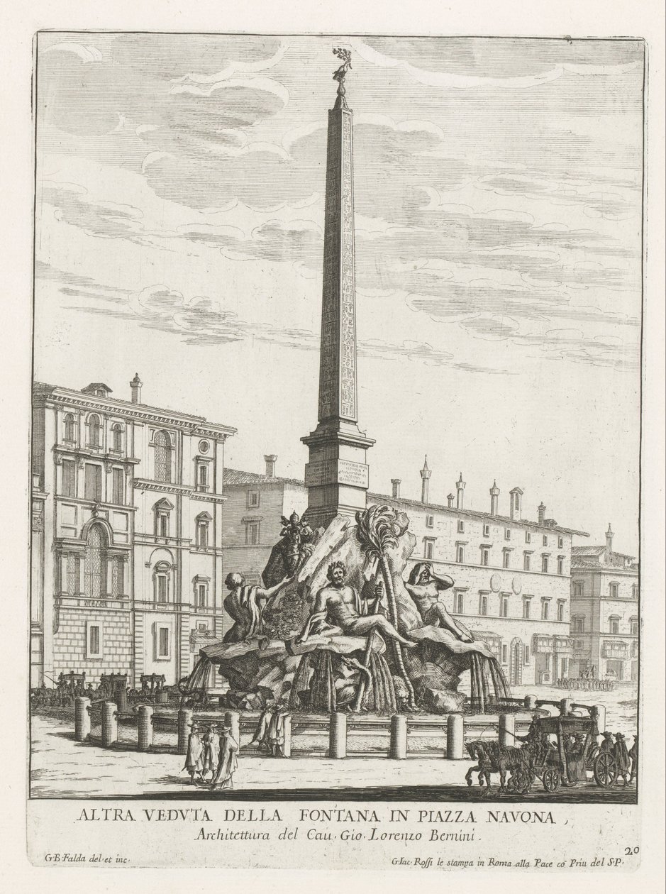 Vierstromenfontein på Piazza Navona te Rom Fontana på Piazza Navona (titel på objekt) Fontane di Roma (serietitel) Fonteinen van Rome (serietitel) af Giovanni Battista Falda
